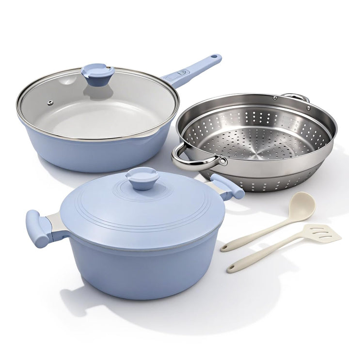 AIKENBBKK Antihaft Topf und Pfannenset, Keramik-Kochgeschirrset Pfanne 28cm mit abnehmbarem Griff, D