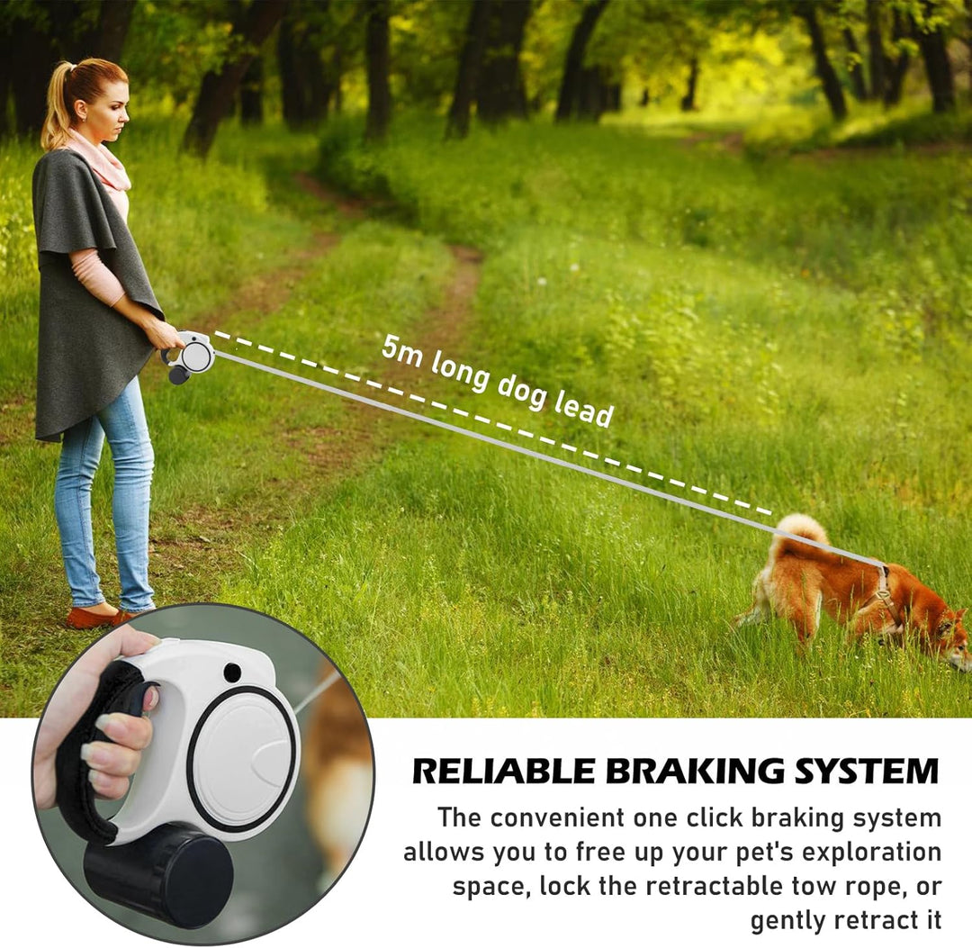 Hundeleine einziehbar 5m, Rollleine Hundeleine ausziehbar, Rollleine Reflektierende für Hund, 360° V