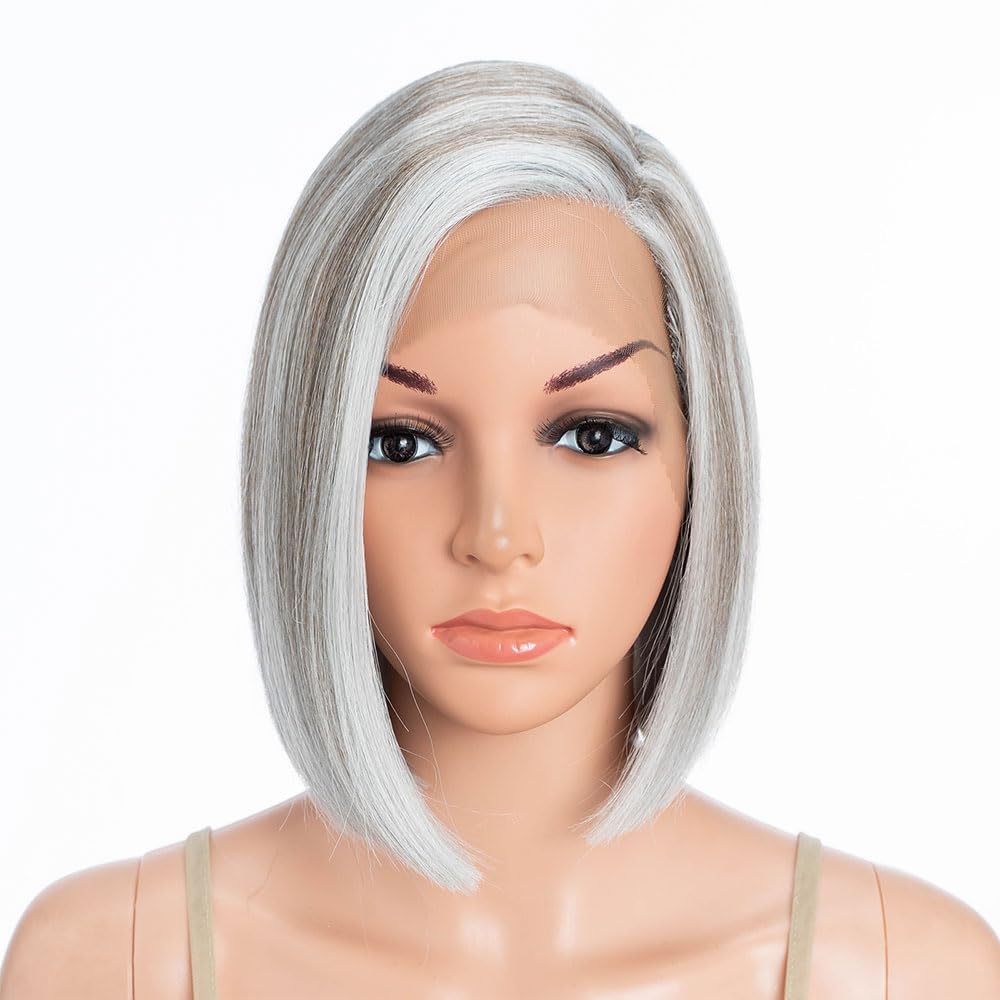 Lace Front Perücke für schwarze Damen Bob Perücke für weisse Damen Kunsthaar 24 cm 120g Natur Glatt