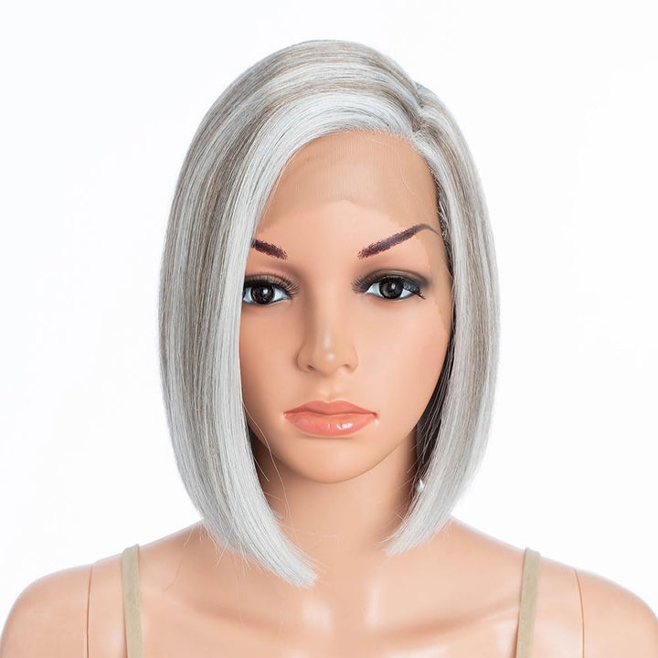 Lace Front Perücke für schwarze Damen Bob Perücke für weisse Damen Kunsthaar 24 cm 120g Natur Glatt