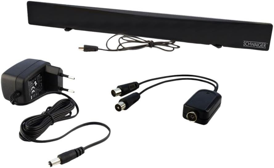 Schwaiger GmbH - DVB-T2 HD Zimmerantenne (aktiv)/ mit Signaltrenner/für UHF/VHF Empfang/Flachpanelan