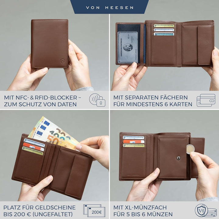 VON HEESEN Leder Geldbörse Herren mit Münzfach & RFID Schutz I Echtleder Geldbeutel für Männer & Dam