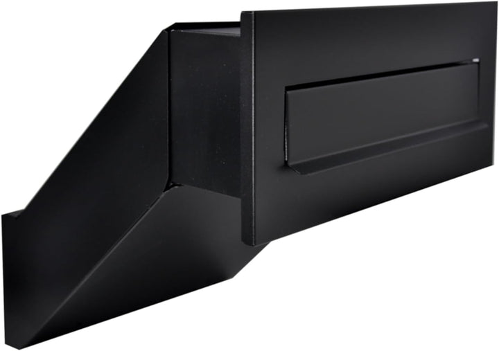 Mauerdurchwurf Briefkasten Schwarz Matt RAL 9017 mit Rahmen Einbaubriefkasten XXL Wandstärke 260–420