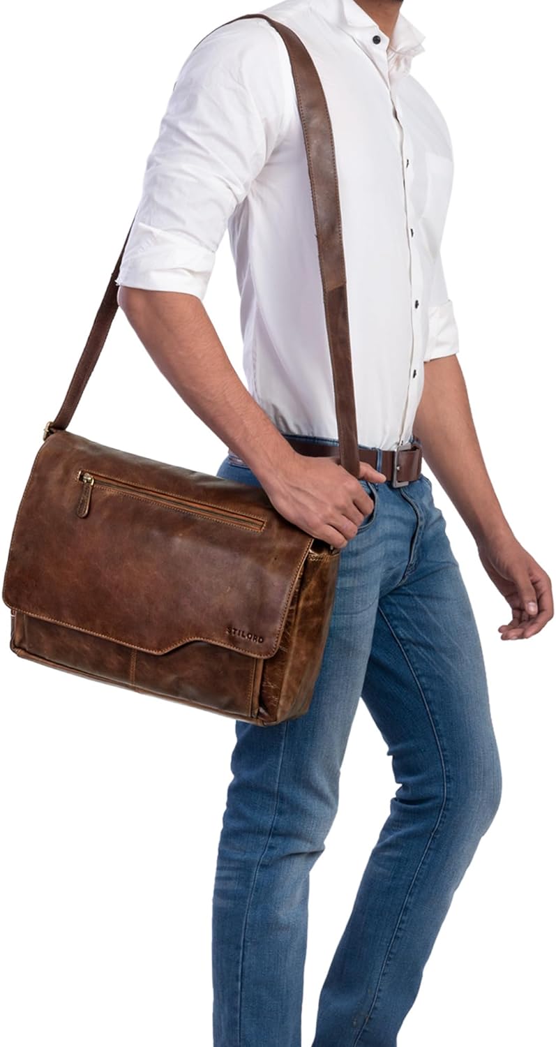 STILORD 'Marvin' Ledertasche Umhängetasche Modernes Vintage Design 15.6 Zoll Laptoptasche grosse Uni