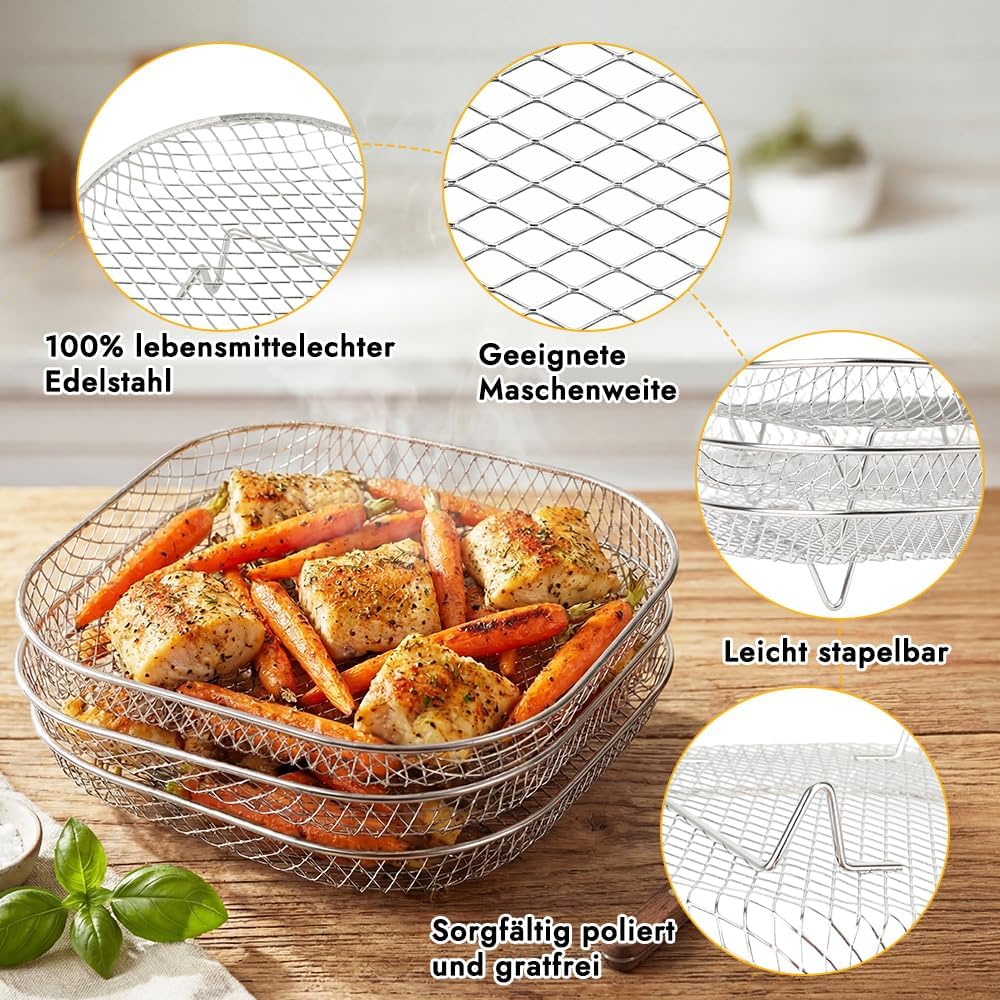 BYKITCHEN Zubehör für Airfryer Philips 2000 6,2L/COSORI Turboblaze 6L/Turbo Tower Pro 10,8L, 3er Set