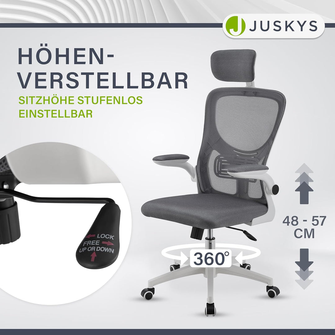 Juskys Bürostuhl Baltimore mit Rollen & Armlehne - Schreibtischstuhl ergonomisch & höhenverstellbar