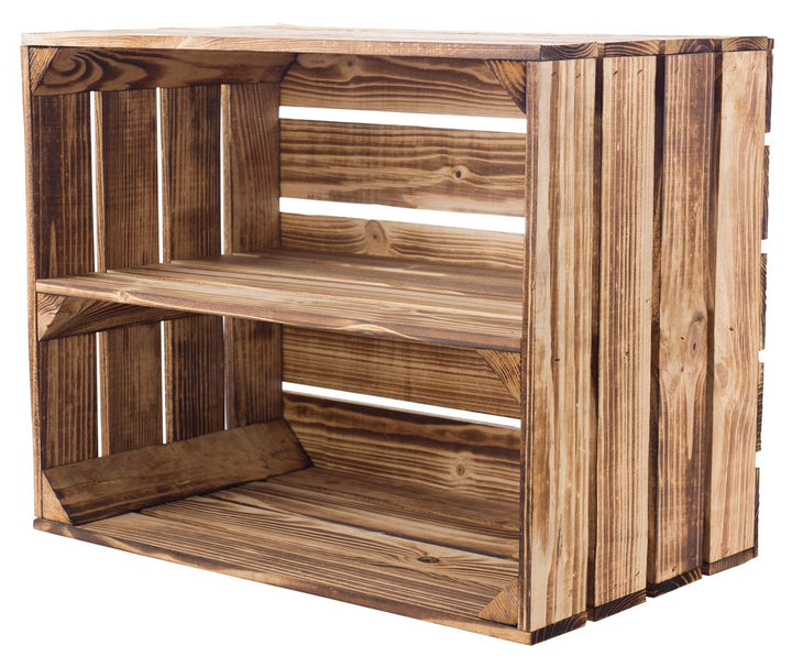 7er Set - Holzkisten geflammt Schuhregal Bücherregal