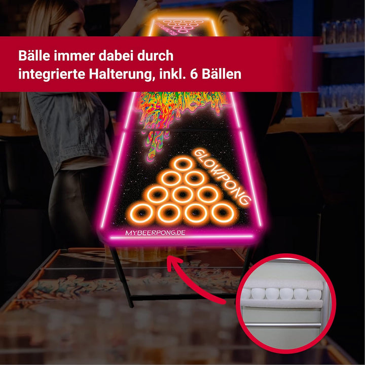 MYBEERPONG® LED Bierpong Tisch | Space Lava Design | Beer-Pong Tisch mit LED-Beleuchtung + 6 Premium