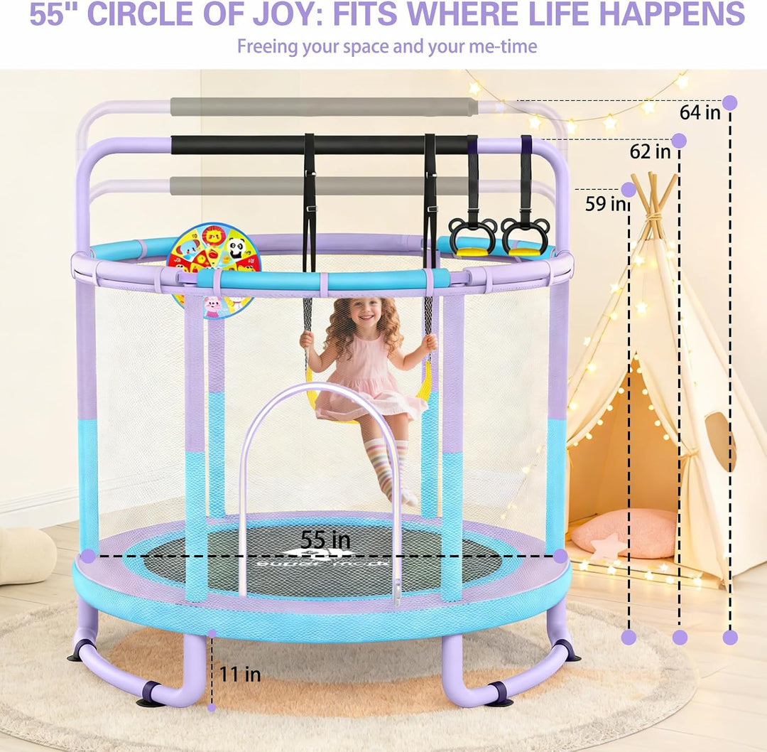 Indoor &amp; Outdoor Trampolin with Net for Kinder Ø 140 cm, 55 | Kinder Trampolin with Adjustable Gymna