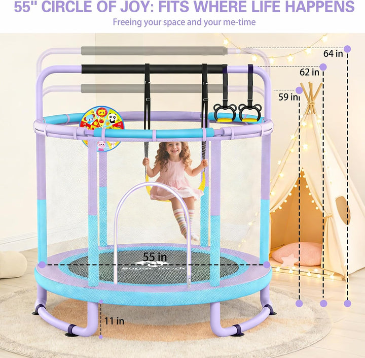 Indoor &amp; Outdoor Trampolin with Net for Kinder Ø 140 cm, 55 | Kinder Trampolin with Adjustable Gymna