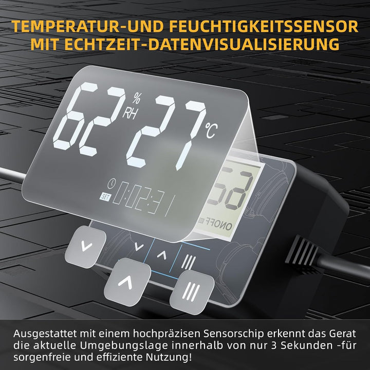 QiCrafe Rohrventilator 100 mm Neue Generation, Leiser Inline-Lüfter mit Timer, Temperatur- und Feuch