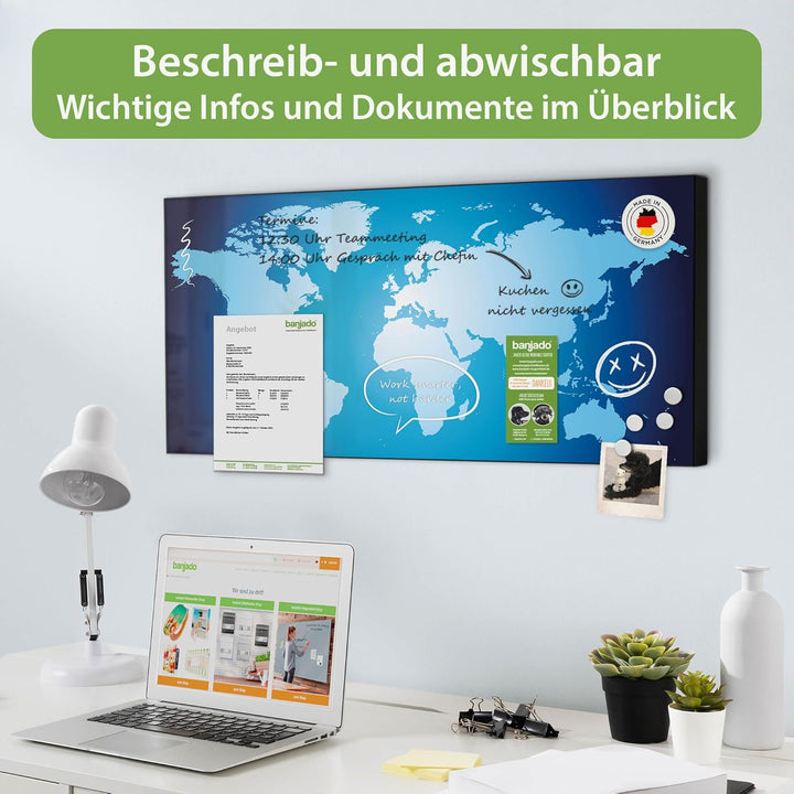 banjado Magnettafel schwarz 78 x 37cm / Magnetwand Metall/Magnetpinnwand als Memoboard/Pinnwand Magn