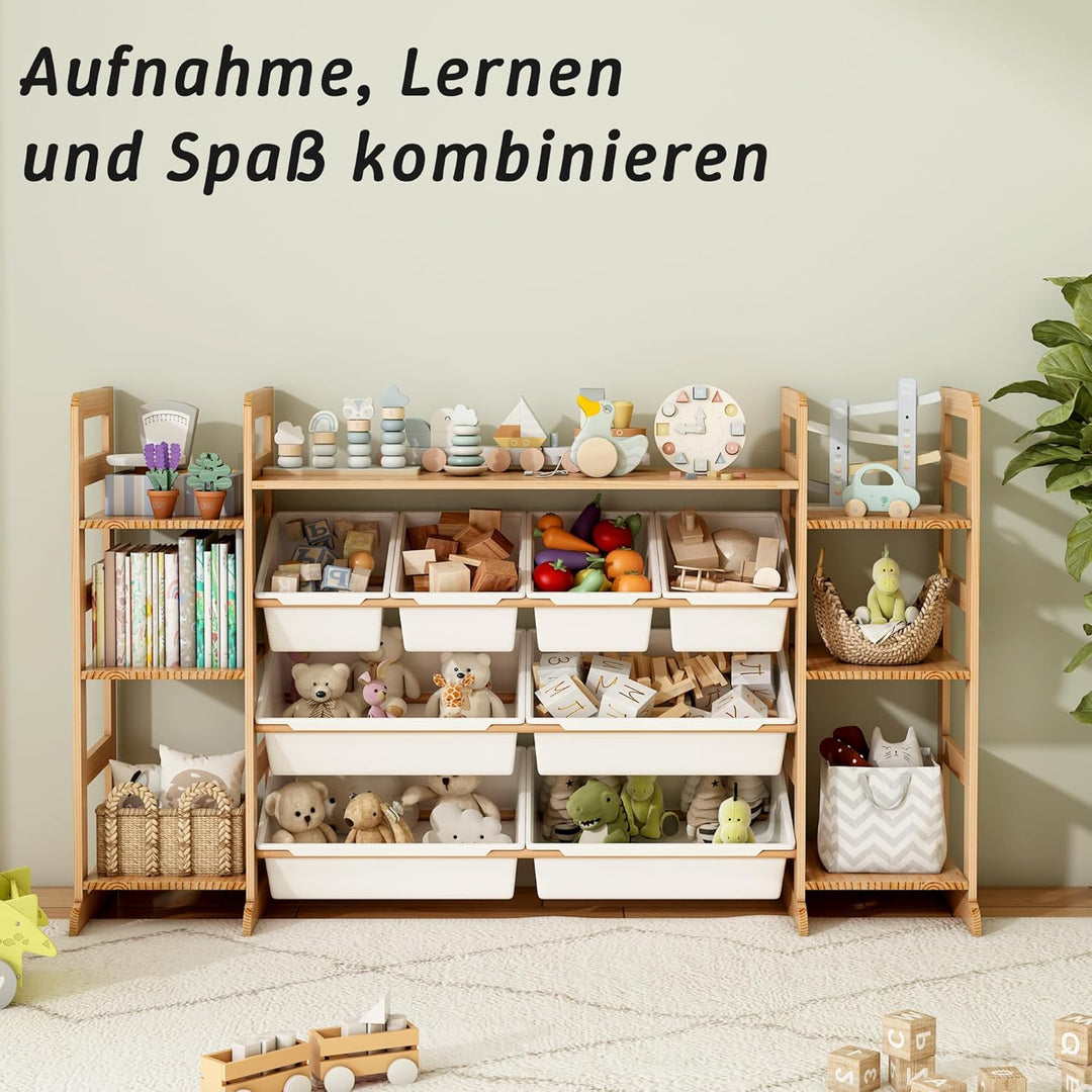 Spielzeug-Organizer mit 7 Regalen und 8 Behältern, Kinderschrank Holz Bücherregal für Kinder Aufbewa