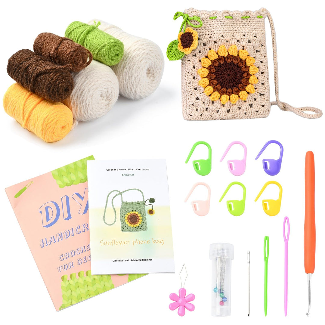 Airssory Sonnenblumen-Aufbewahrungstasche, Häkelset, DIY, Wolle, Garn, gewebt, Frühlingsblumen-Stric