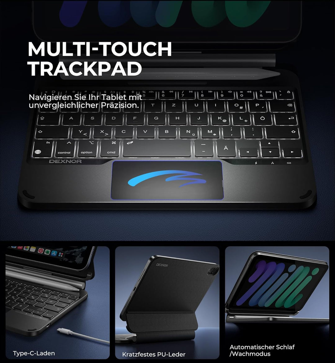 Dexnor Tastatur Hülle für iPad mini 6/7, Magnetische Schwimmender Cantilever-Ständer mit Trackpad St