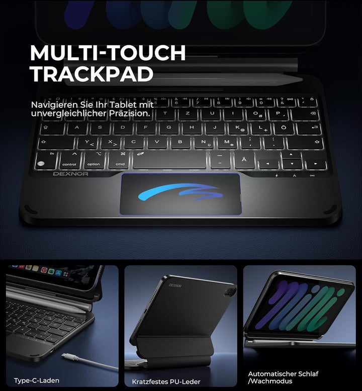 Dexnor Tastatur Hülle für iPad mini 6/7, Magnetische Schwimmender Cantilever-Ständer mit Trackpad St