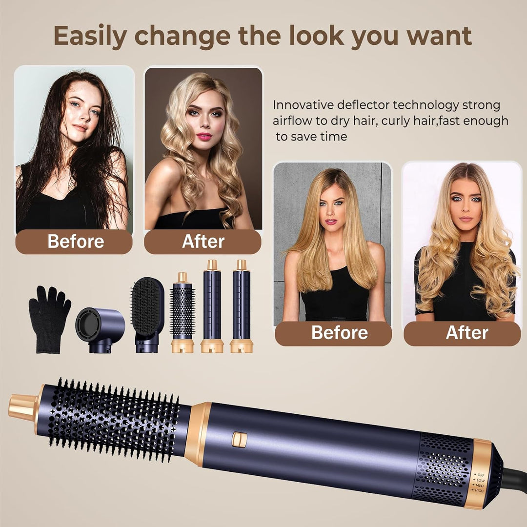 UKLISS Airstyler 5 in 1, Hairstyler & Föhn mit Aufsätzen: Airluft Lockenstab, Rundbürstenföhn, Warml