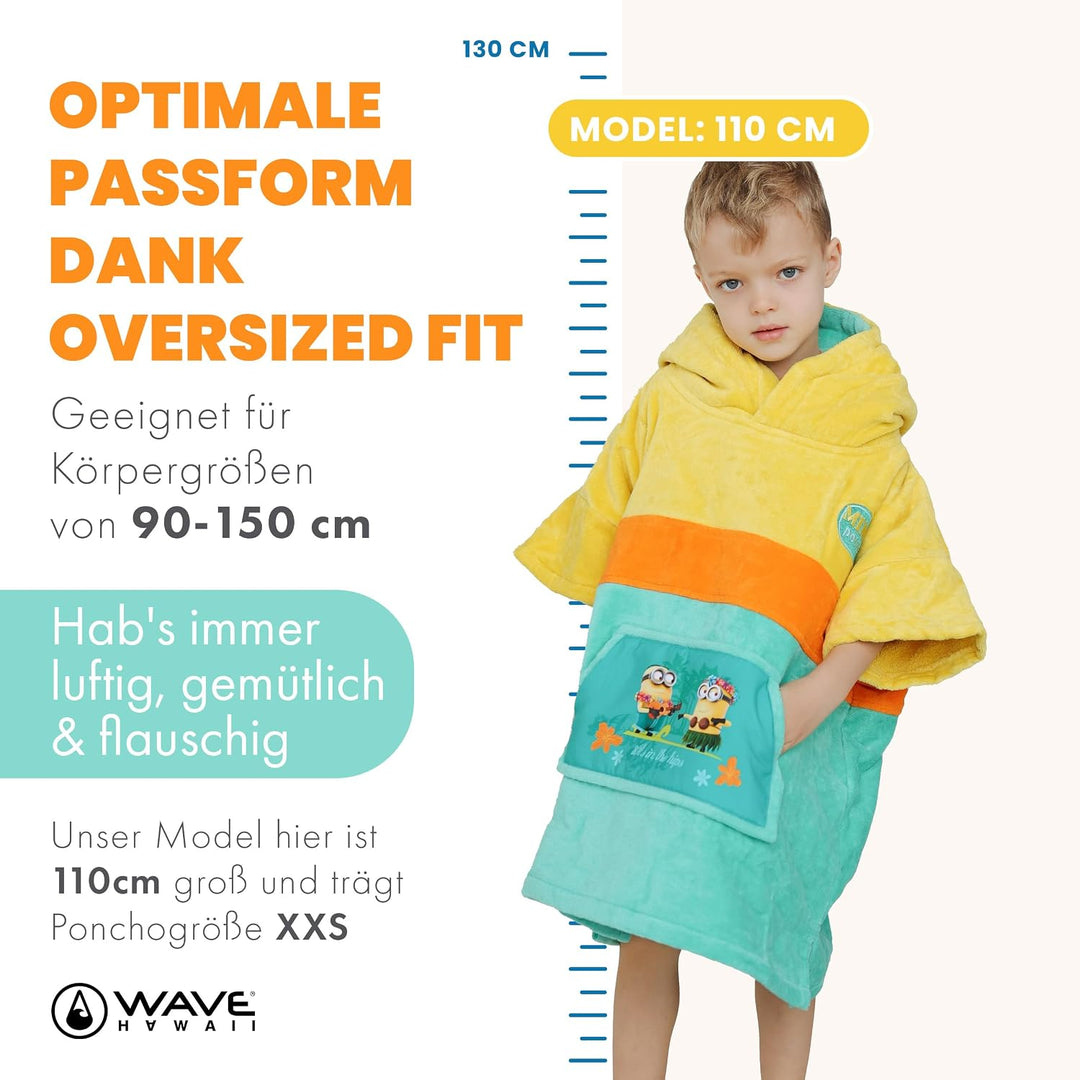 WAVE HAWAII Surf- &amp; Badeponcho für Kinder, Grösse XS, 120-151cm | 95-100% Baumwolle Surf-Poncho für
