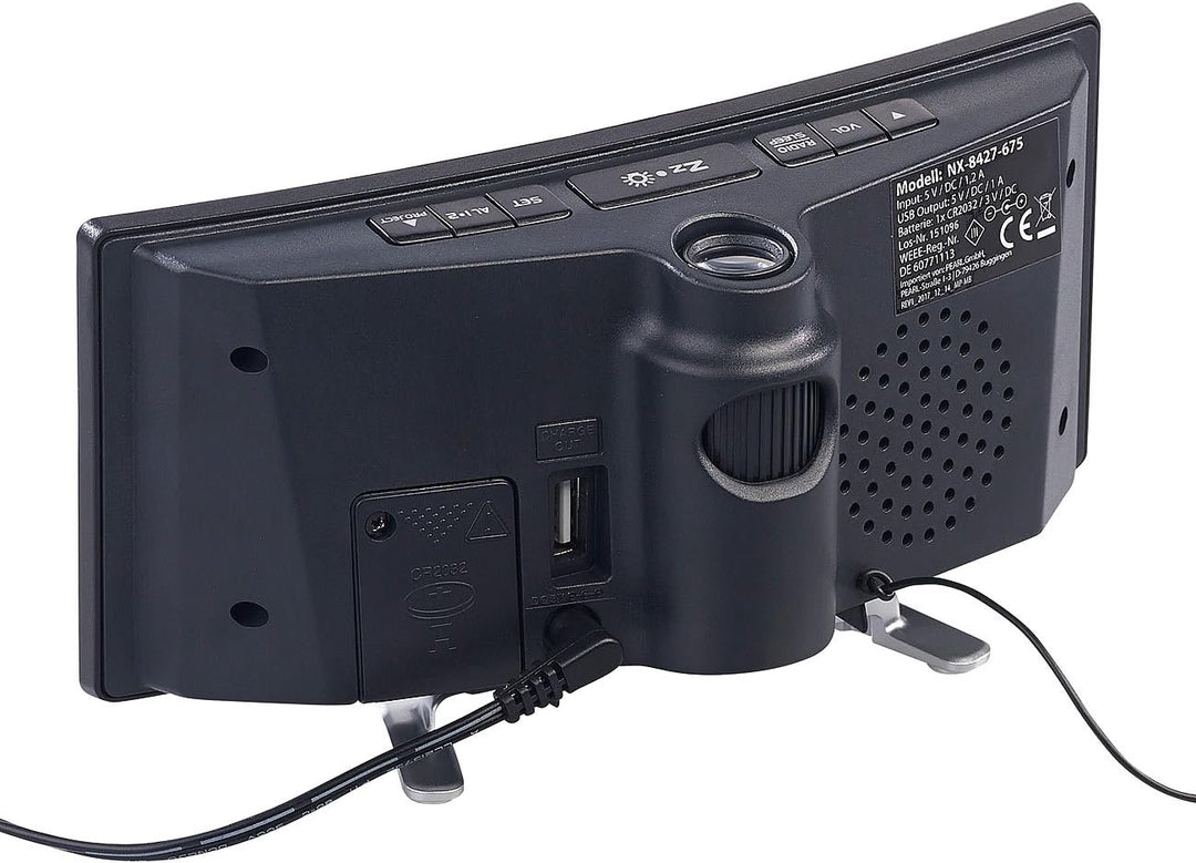auvisio Weckradio: Projektions-Radiowecker mit Curved-Display, Dual-Alarm & USB-Ladeport (LED Wecker