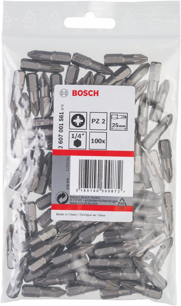 Bosch Professional Bit Extra-Hart für Pozidriv-Kreuzschlitzschrauben (PZ2, Länge: 25 mm, 100 Stück)