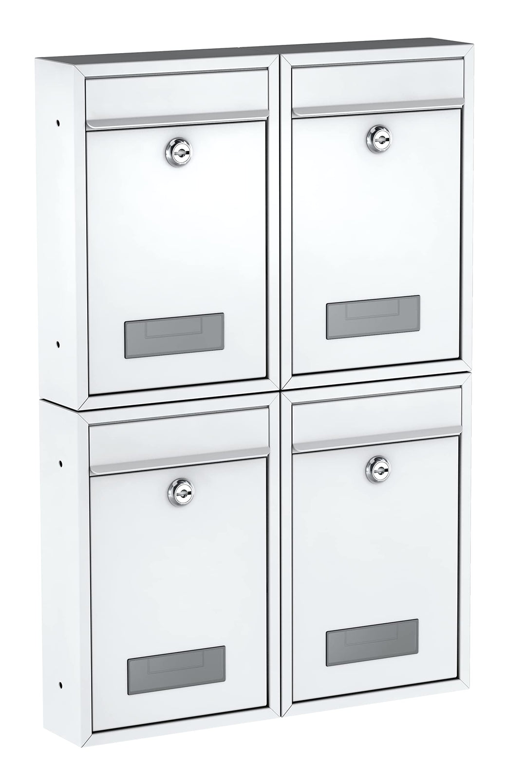 BASI | 4er Set Briefkasten | Wandbriefkasten Kompaktbriefkasten | DIN B5 | Namensschild jeweils 2 Sc