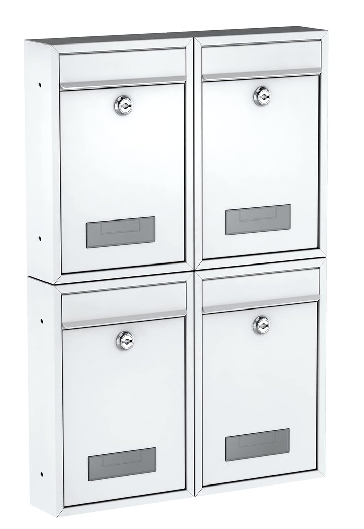 BASI | 4er Set Briefkasten | Wandbriefkasten Kompaktbriefkasten | DIN B5 | Namensschild jeweils 2 Sc