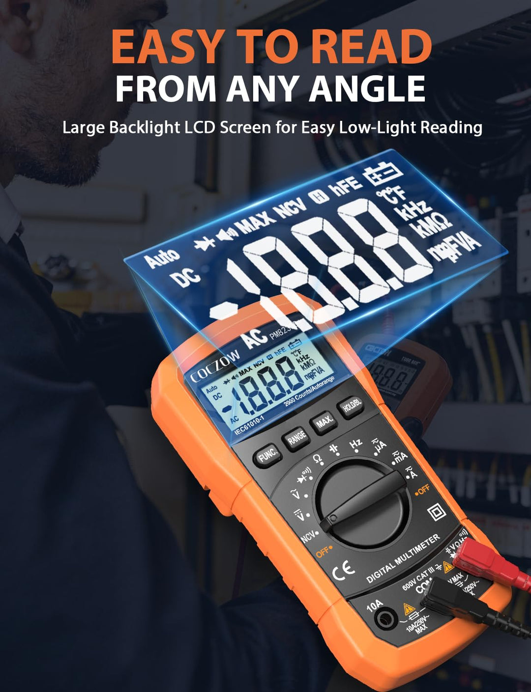Digital Multimeter mit automatischer Bereichswahl, Multifunktionstester, der AC/DC Voltage, AC/DC Cu