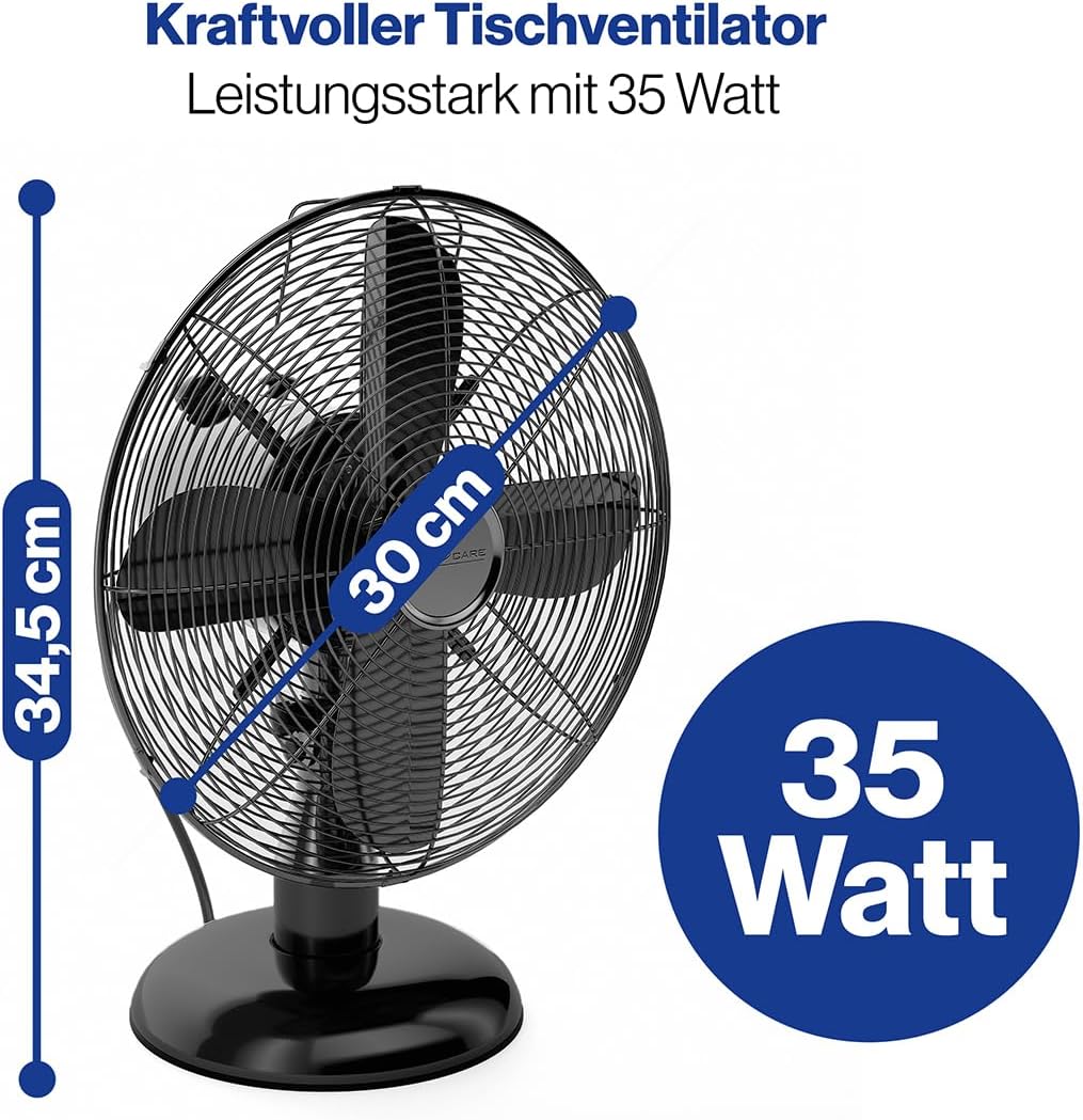ProfiCare Ventilator mit Schwenkfunktion | Ventilator leise 3 Stufen | Ø 30 cm | Tischventilator 35W