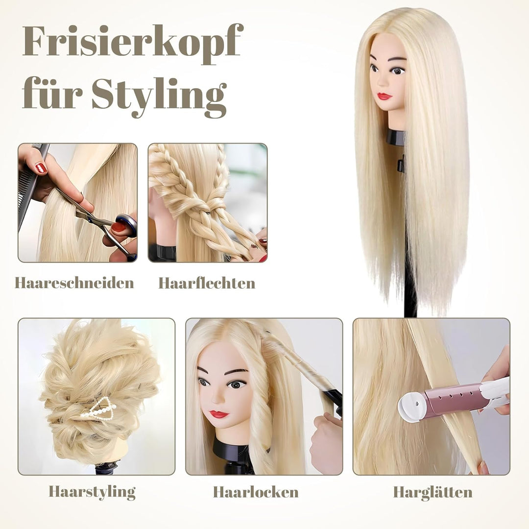 TwoWin Trainingsköpfe 70% Echtes Haar Blond Kosmetologie Puppe Kopf Friseur Training Modell Mannequi