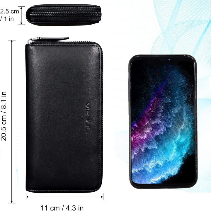 VISOUL Premium Brieftasche Echtleder/Italienisches Leder mit RFID-Schutz, XXL Geldbörse Schwarz L02,