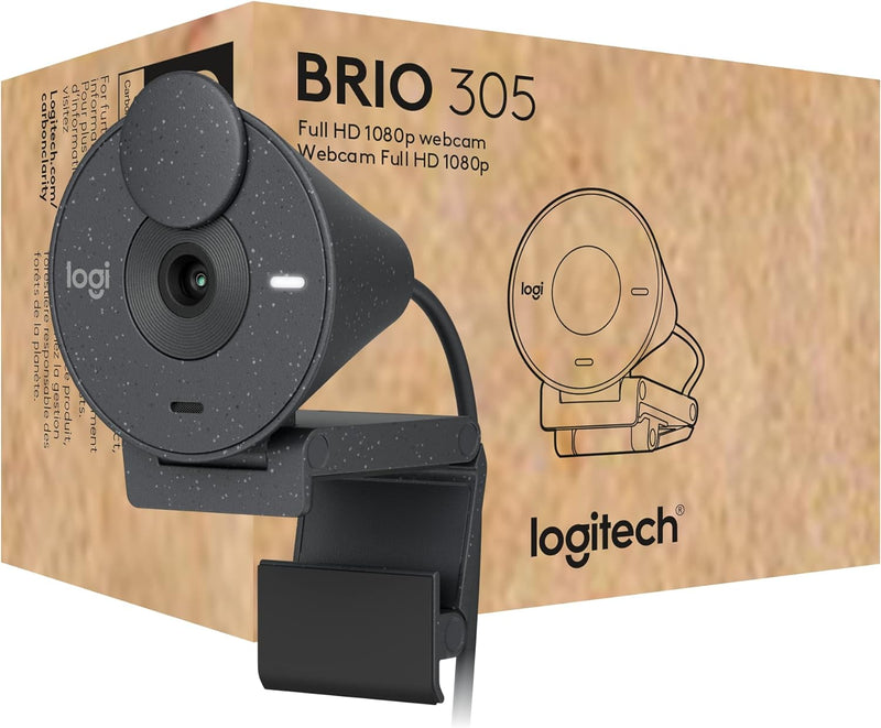 Logitech Brio 305 Full HD 1080P Webcam mit Sichtschutz, Mono Mikrofone zur Rauschunterdrückung, USB-