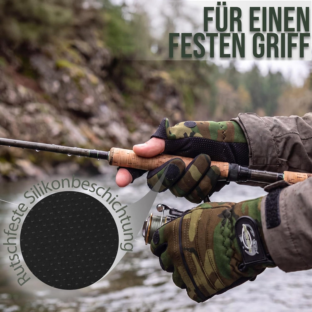 normani Anglerhandschuhe aus 3mm Titanium Neopren mit umklappbaren Fingerkuppen und rutschfesten Han