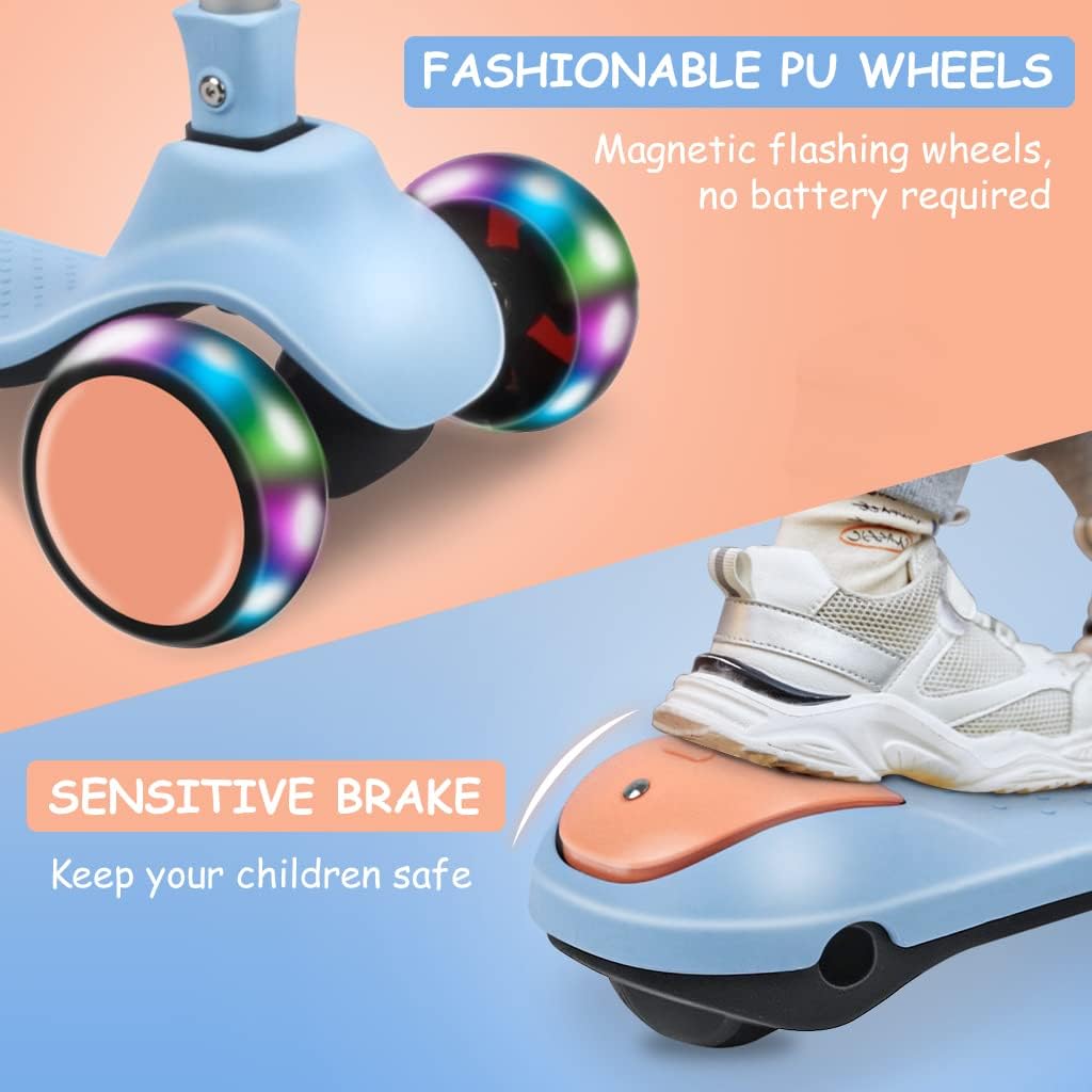 Kinderroller ab 3 Jahren, Roller Kinder mit LED-Rädern, Faltbare Kinderscooter für 3-10 Jahren Blau,