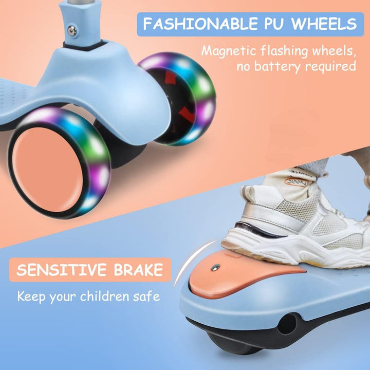 Kinderroller ab 3 Jahren, Roller Kinder mit LED-Rädern, Faltbare Kinderscooter für 3-10 Jahren Blau,