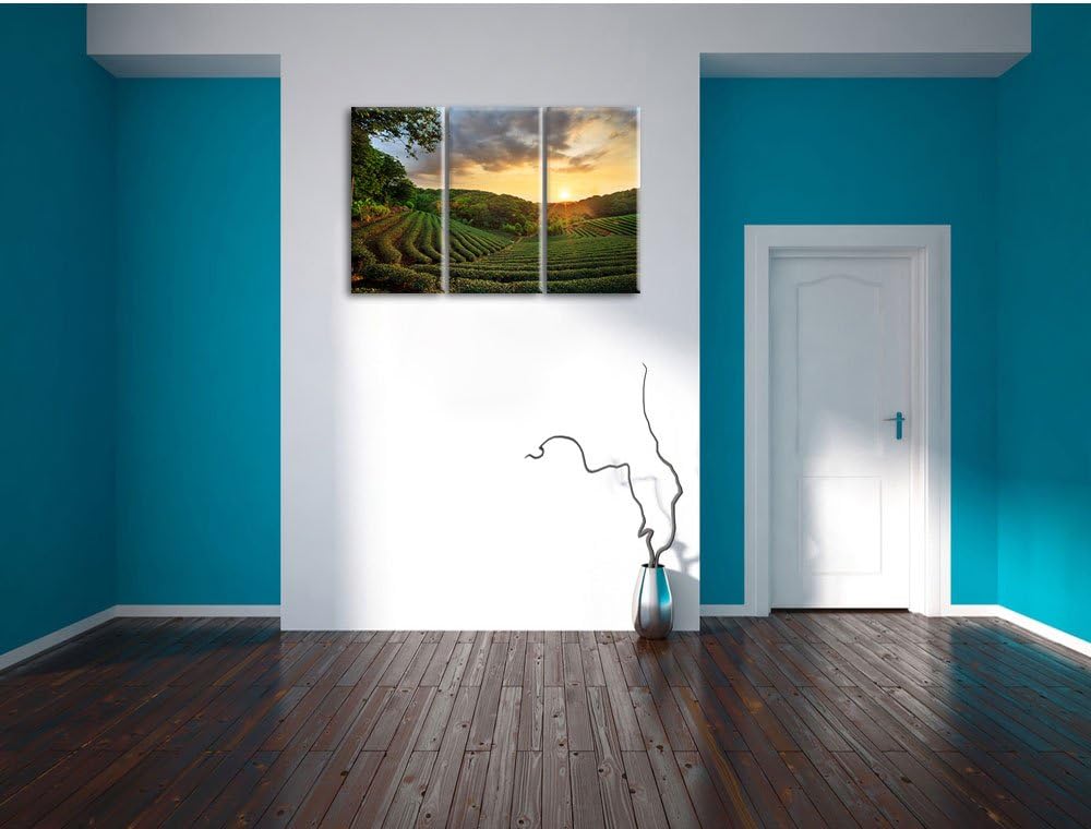 Pixxprint Teeplantage bei Sonnenuntergang als Leinwandbild/Grösse: 3 Teilig (120x80 cm) cm/Wandbild/