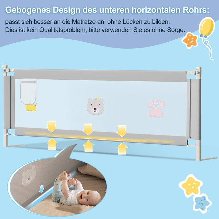 Ikodm Bettgitter 150cm Bettschutzgitter Kinderbettgitter, Rausfallschutz, Kinderbettschutzgitter für