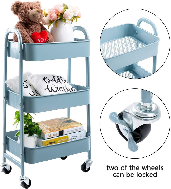 DOEWORKS Rollwagen Küchenwagen Servierwagen Aufbewahrungswagen 3-Etagen Metall Utility Cart mit Räde
