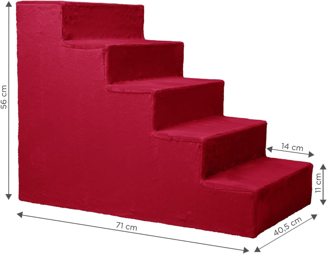 Mg Design Hundetreppe 5 Stufen in Rot – Stabiler Holzrahmen, gelenkschonend, leicht & mobil, für Sof