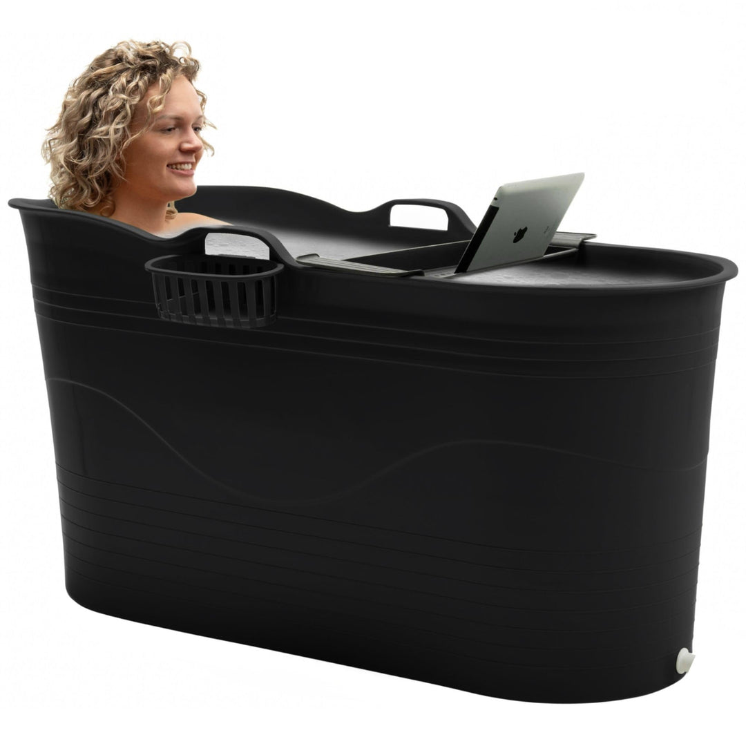 HelloBath® Mobile Badewanne XL 122x56x64 cm für Erwachsene | Tragbare Sitzbadewanne mit Abdeckhaube,