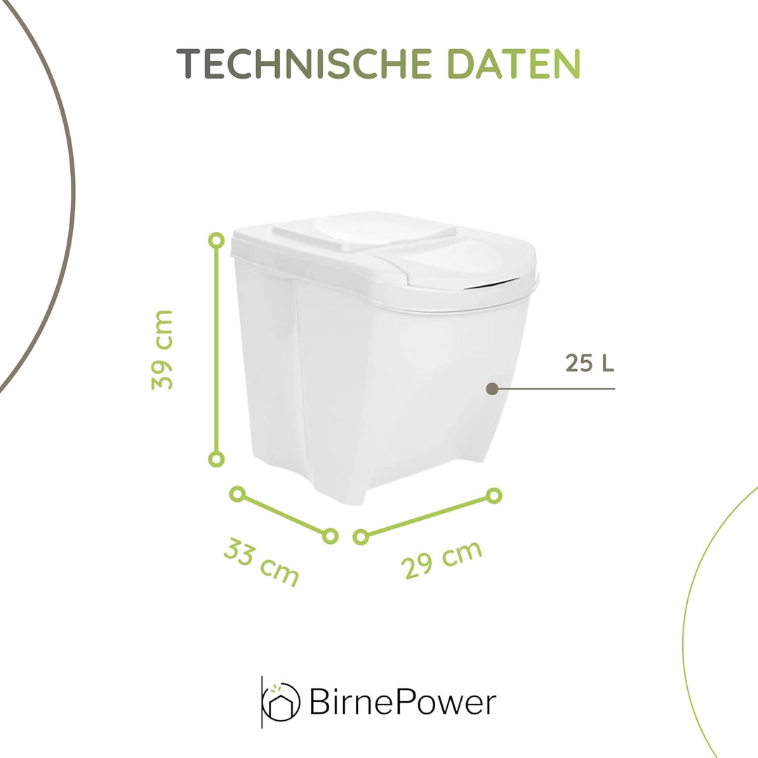 BirnePower Mülleimer Müllbehälter Abfalleimer 75L Set 3 x 25L Mülltrennsystem Behälter Sorti Box mit