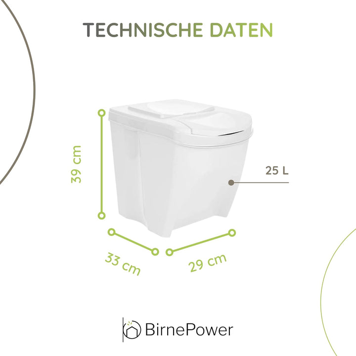 BirnePower Mülleimer Müllbehälter Abfalleimer 75L Set 3 x 25L Mülltrennsystem Behälter Sorti Box mit