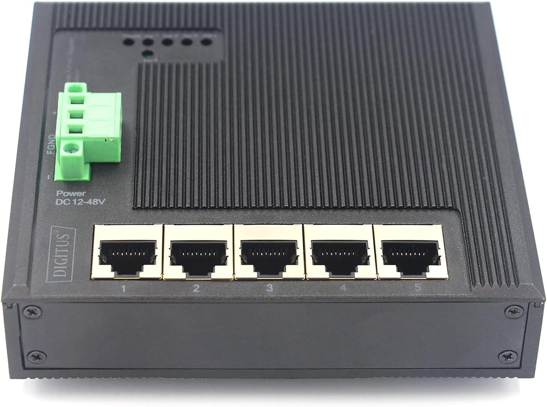 DIGITUS Flat Netzwerk-Switch - 5-Port Gigabit Ethernet - DIN-Rail Montage - Klemmleiste - Lüfterlos