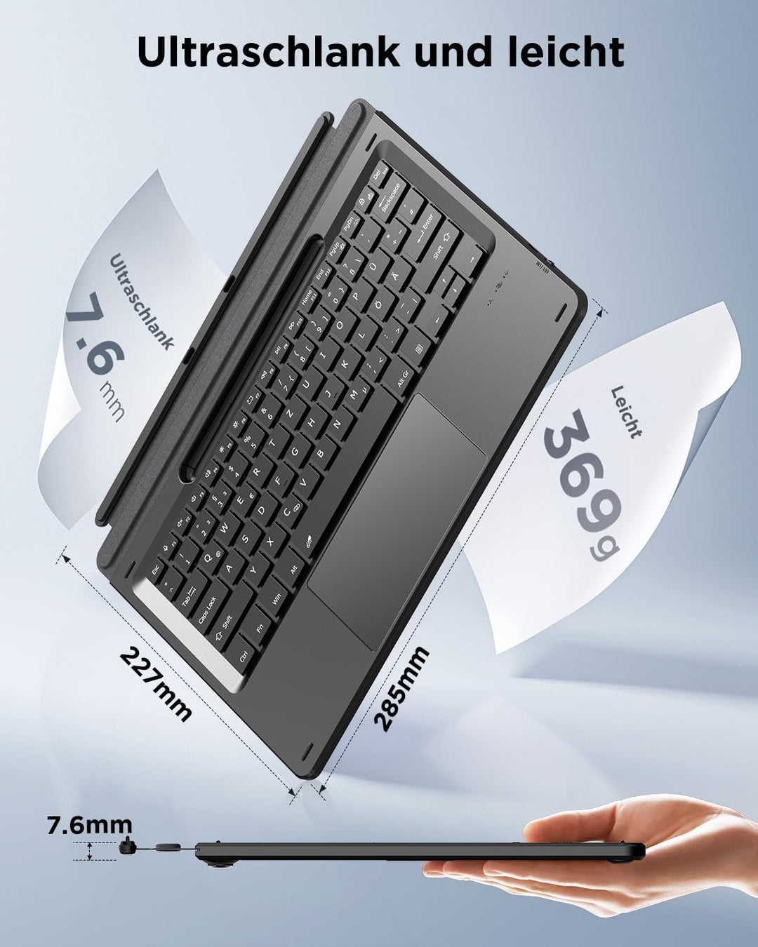CACOE Bluetooth Tastatur für Surface Pro 12, Ultraslim Keyboard Type Cover für Surface Pro, 7-Farben