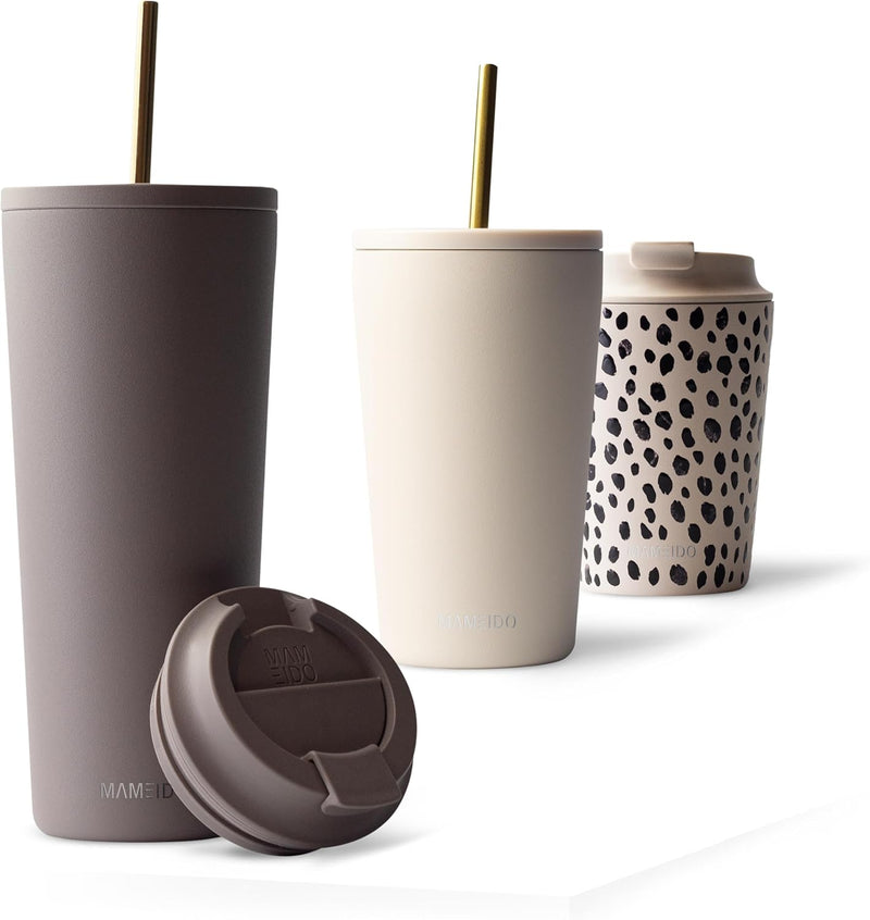 MAMEIDO Thermobecher mit Strohhalm 700ml & 470ml - Trinkbecher mit Deckel und Strohhalm aus Edelstah