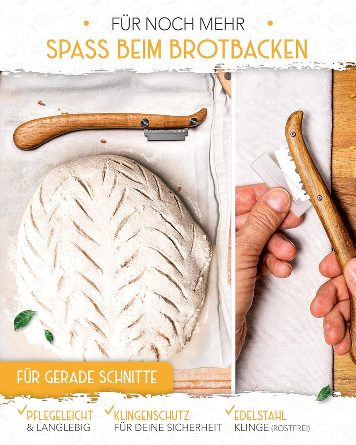 KRUSTENZAUBER Dänischer Schneebesen & Bäckermesser 2er Set [inkl. 20 Rasierklingen] - Teigbesen, Dan
