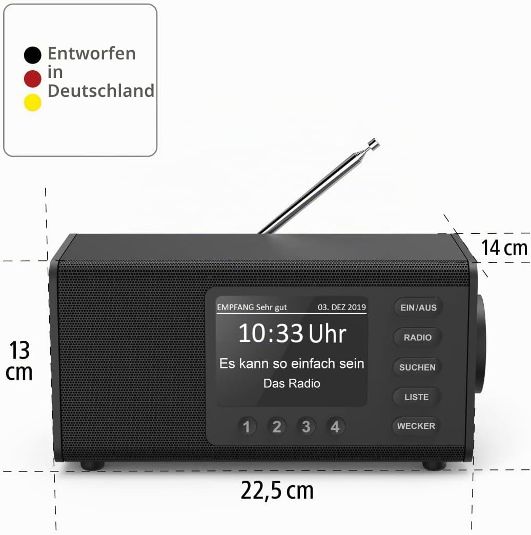Hama DAB Radio mit DAB+/DAB und FM DR1000DE (Digitalradio mit grossem Display, Küchenradio mit einfa