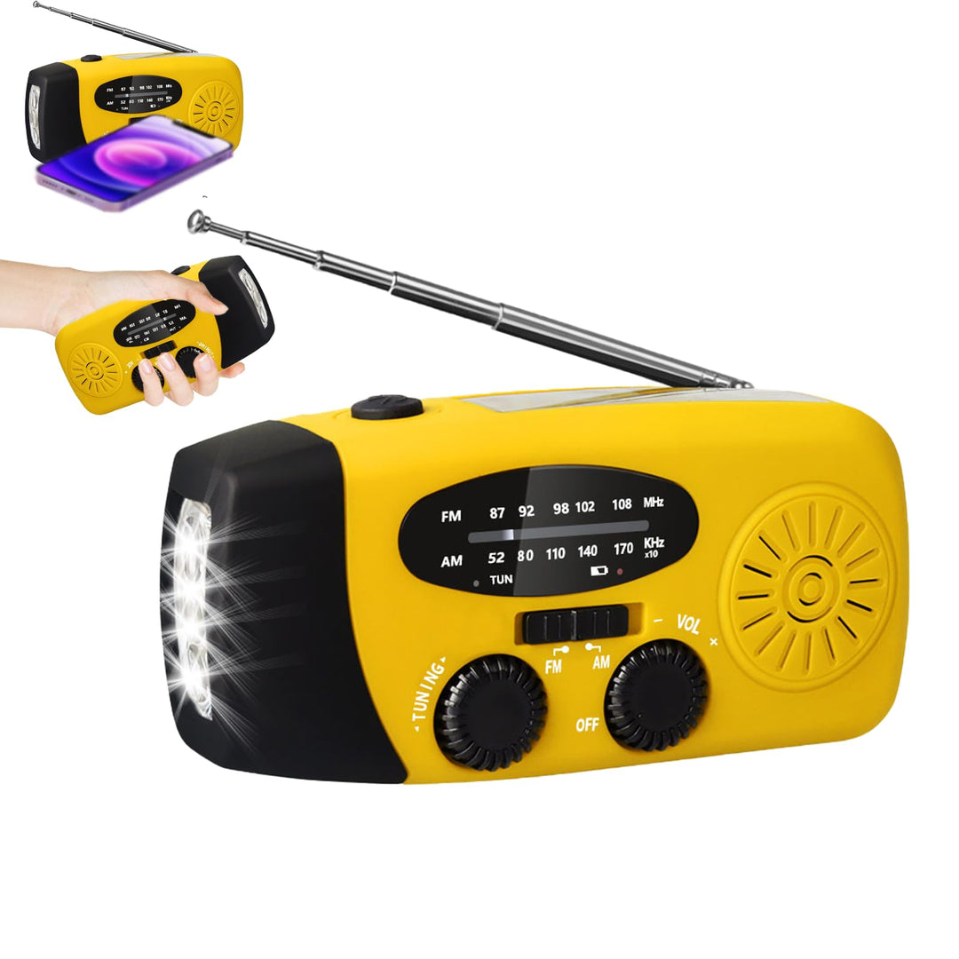 Kurbelradio,Notfallradio mit Kurbel und Solar,AM/FM/WB-Empfang,USB-Ladefunktion,LED-Beleuchtung,IP3X