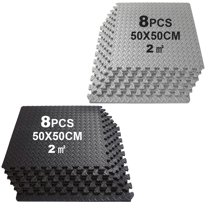 16PCS Bodenschutzmatten Sportgeräte-Matten 50X50X1cm mit Randstücken, 5㎡ rutschfest Eva Fitnessmatte