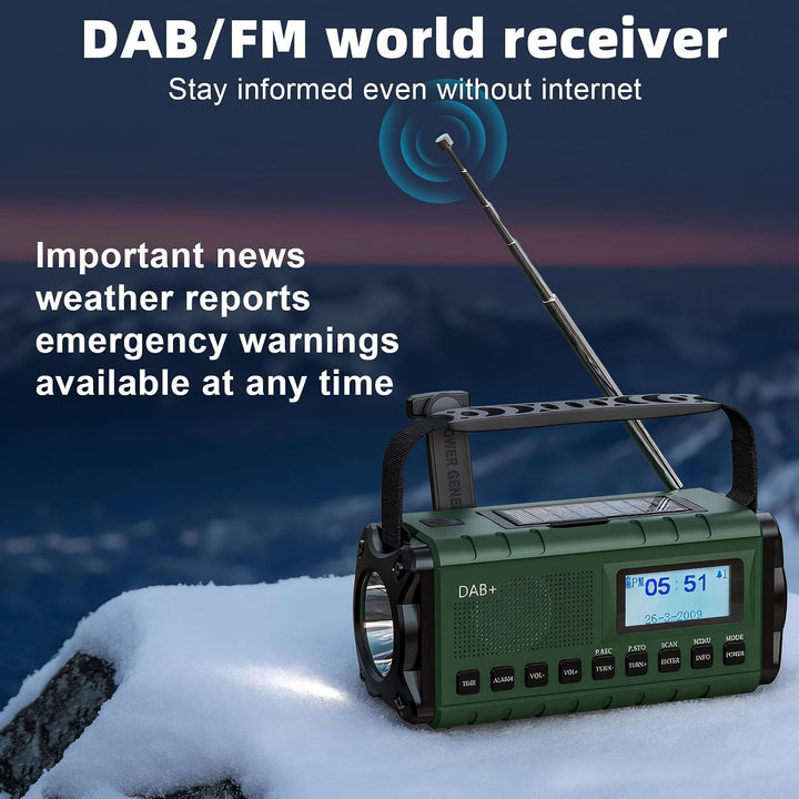 SOLARBABY DAB+/UKW Kurbelradio, Solar Notfallradio mit 20000mAh Akku, Tragbare Digital Radio mit LED