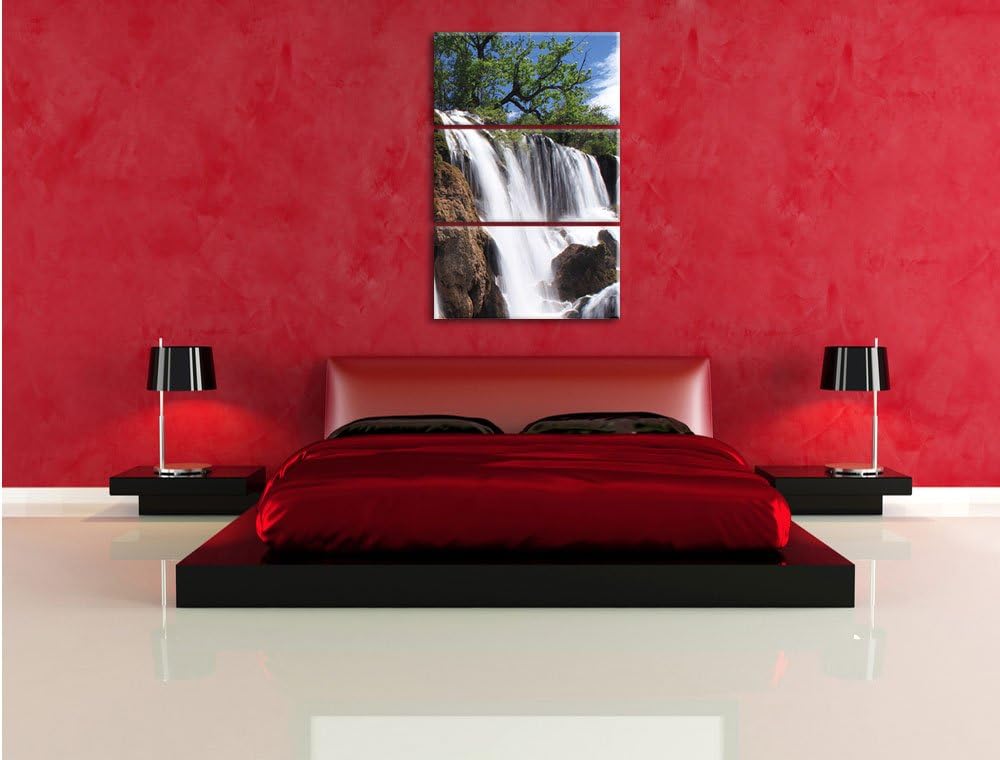 Pixxprint prachtvoller Wasserfall im Dschungel 3-Teiler Leinwandbild 120x80 Bild auf Leinwand